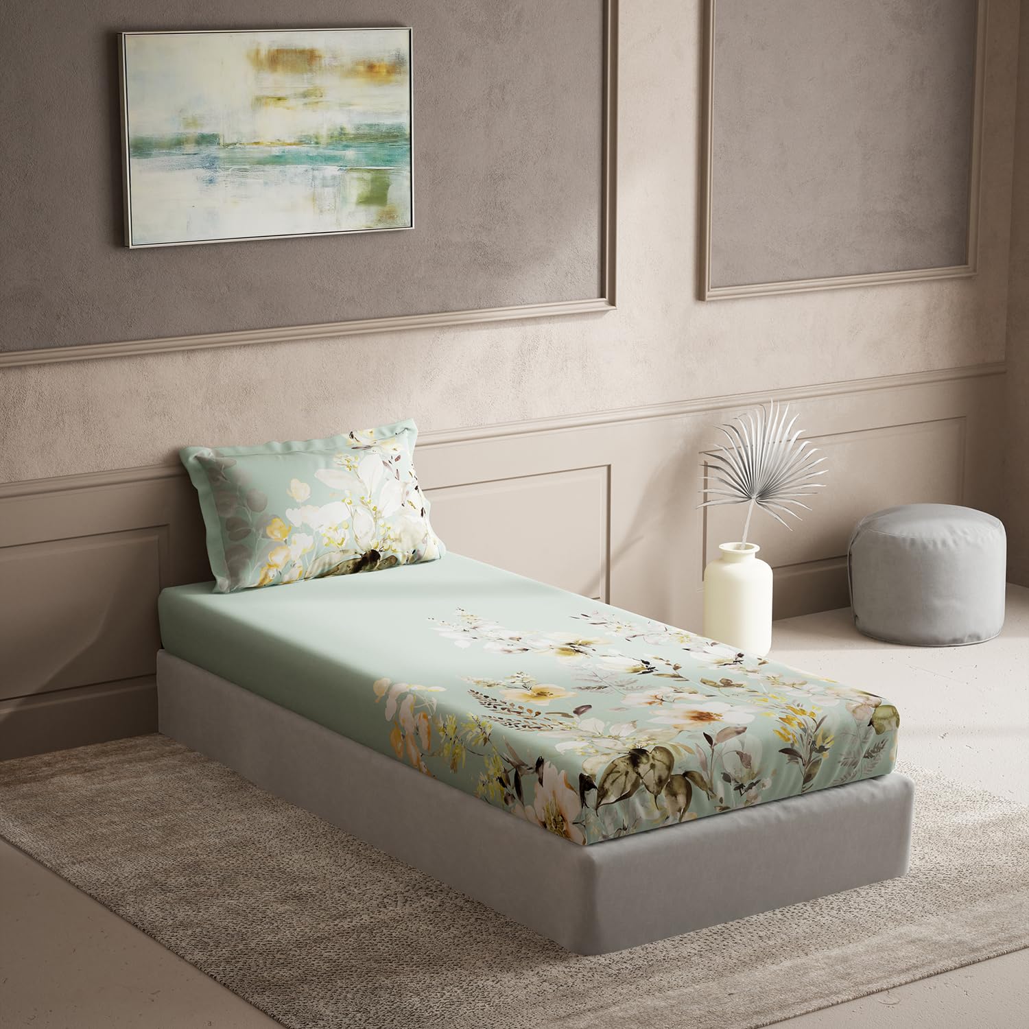 DDECOR - Cherish Collection 100% Cotton Floral Pattern 150TC Single Bedsheet|152 CM X 224 CM| - Green