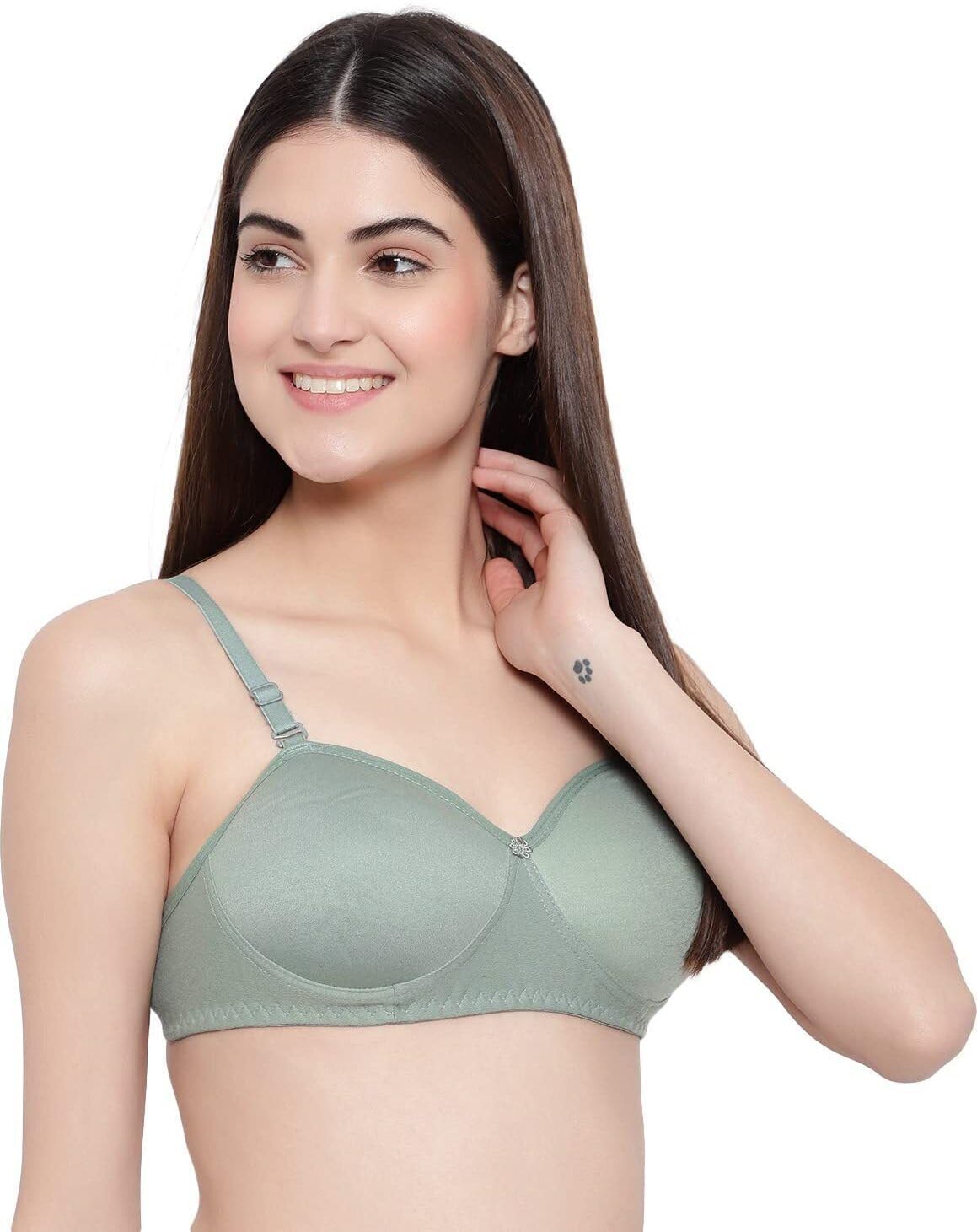 eorma Women's Regular Cotton Blend Lightly Padded Wireless Bra,Color Olive Green/Sky Blue/Pink, Size 30-40, Hook and Eye Closure, Comfort Fit, Everyday Innerwear