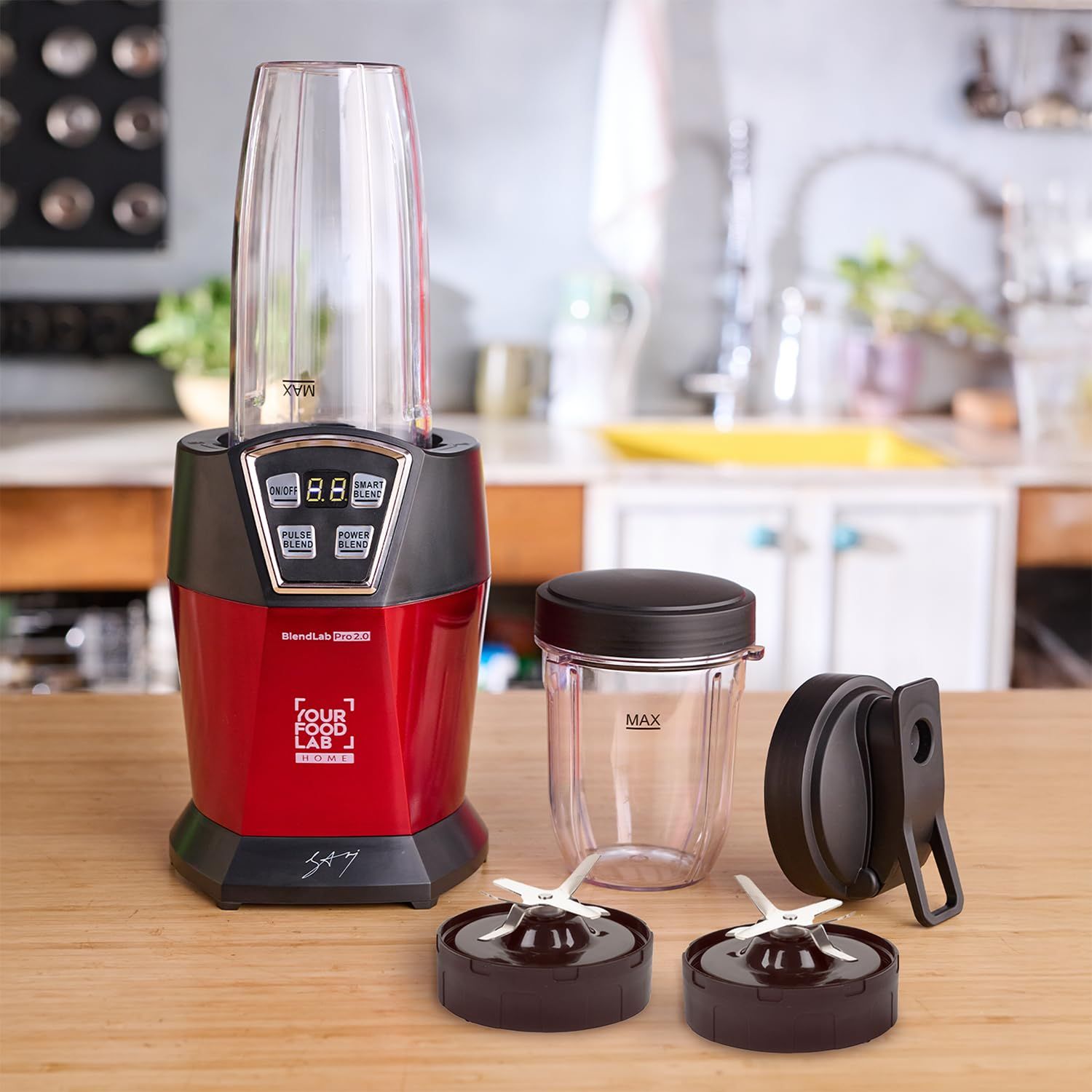 YFL HOME BlendLab Pro 2.0 Mixer Grinder for Kitchen, 1200W Blender with 2 Unbreakable Jars, 100% Copper Motor, Smoothie Maker with Preset Blend Modes, Laser Cut SS Blades | Blender for Smoothies (Red) YFL HOME BlendLab Pro 2.0 Mixer Grinder for Kitchen,