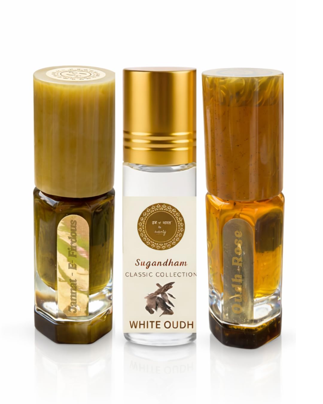 Rareity Eid Mubarak Gift Set - 3 Alcohol-Free Attar Roll-On Perfumes | Jannat-E-Firdous, White Oudh, Oud Rose | Long-Lasting Natural Fragrance Collection for Men & Women