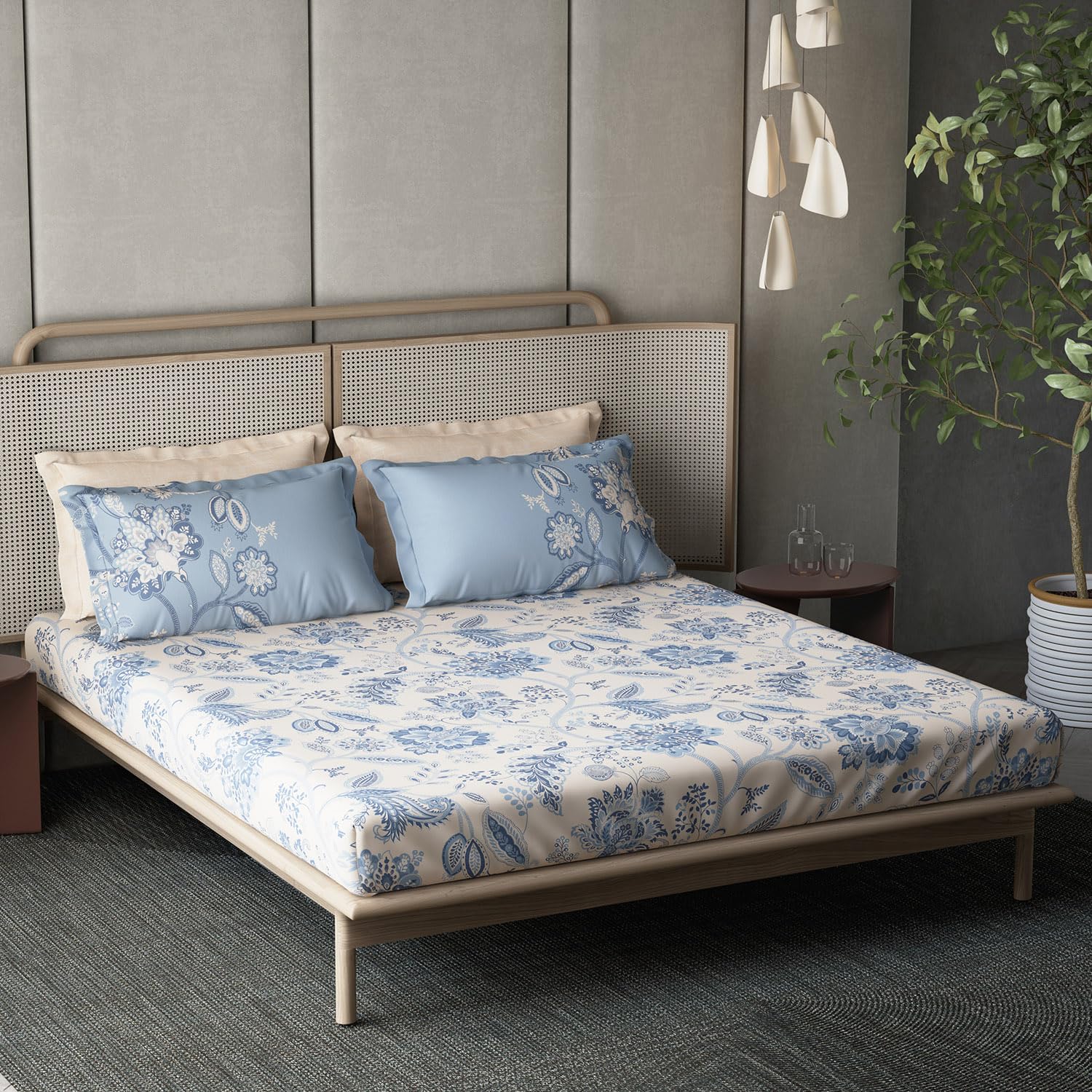 DDECOR - The Orion Collection 100% Cotton Global Ethnic Pattern 180TC Super King |274 CM X 274 CM| with 2 Pillow Covers - Blue