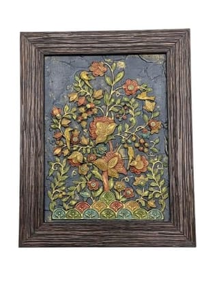 Framed Floral Wall Art, Handcrafted Relief Sculpture, Blue Background with Multicolor Flowers, Wooden Frame Size(20 * 25cm) Framed Floral Wall Art, Handcrafted Relief Sculpture, Blue Background with Multicolor Flowers, Wooden Frame Size(20 * 25cm)