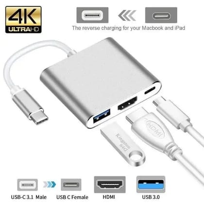3-in-1 Type C Adapter to Type-c, HDMI, USB