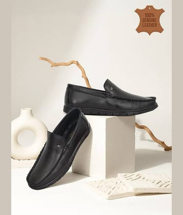 VATELIO Men's  Leather Black Slip-On Formal Shoes | Comfortable Office Wear Loafers for Business, Black Men's Derby Formal Shoes