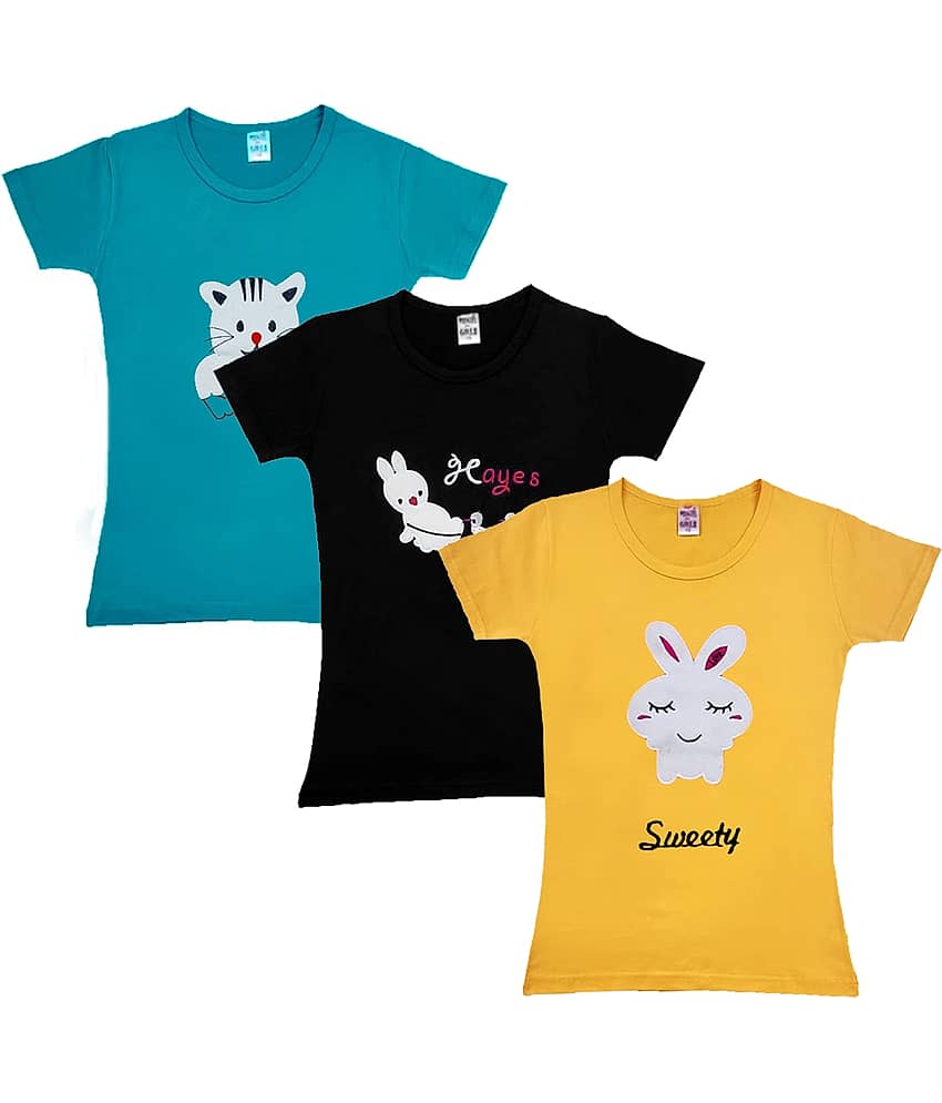 COOLTEES4U Pack of 3 Girls 100% Cotton T-Shirt ( Multicolor )