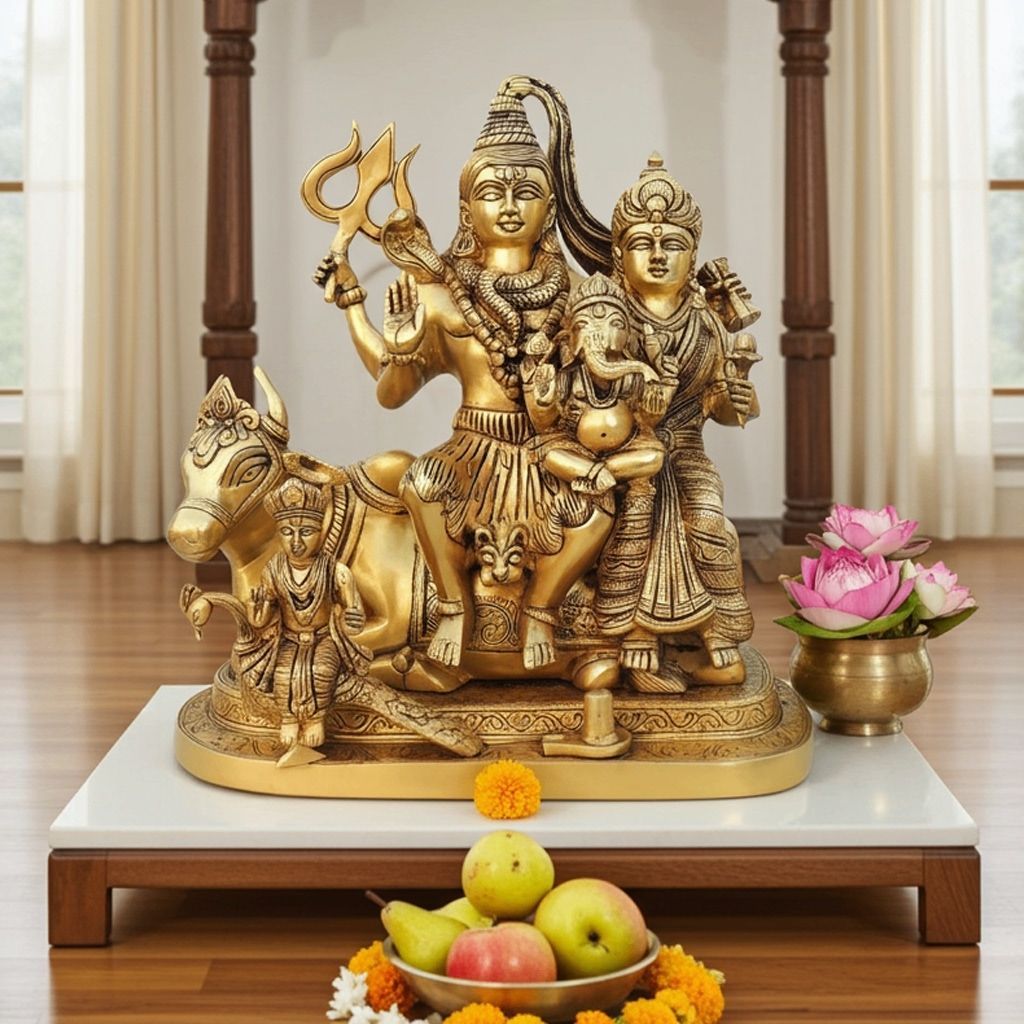 Brass Shiv Parivar God Idol - Spiritual Home Decor, Height : 14 Inch (BSMAS1525 X)