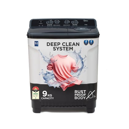 Midea 9 Kg 5 Star Semi Automatic Top-Load Washing Machine Black White (MWMSA090SAPPG(KW), Rat Away Feature, Air Jet Dry IPX4 Protection) Midea 9 Kg 5 Star Semi Automatic Top-Load Washing Machine Black White (MWMSA090SAPPG(KW), Rat Away Feature, Air Jet D