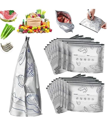 10 PCS Reusable Aluminum Food Storage Bag, Stand Up Foil Sealable Bags with Zip Lock,Leakproof Aluminium Foil Fresh keeping Bag for Vegetable Fruit Meat
