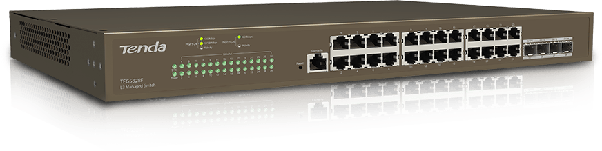 Tenda TEG5328F 24-Port L3 Managed Gigabit Switch with 4 SFP Ports, Rack Mountable, Smart Ethernet Switch with Flexible DHCP/ LACP/ VLAN/ ARP/ MAC/ ACL/ QoS/ IGMP
