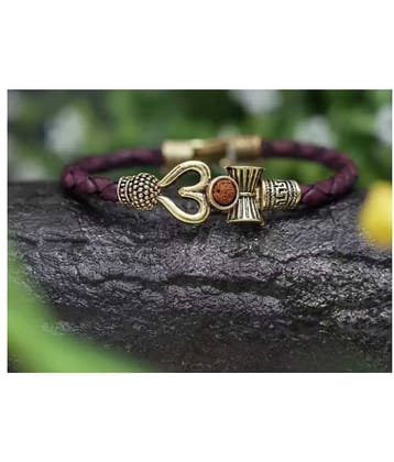 Shivshop Brass, Leather Silver, Gold-plated Kada Bracelet Rudraksha Shiv Trishul Damroo Damru Designer Kada Bracelet Bangle for Women and Men Mahadev Mahakal Bracelet (COMBO OF 2)