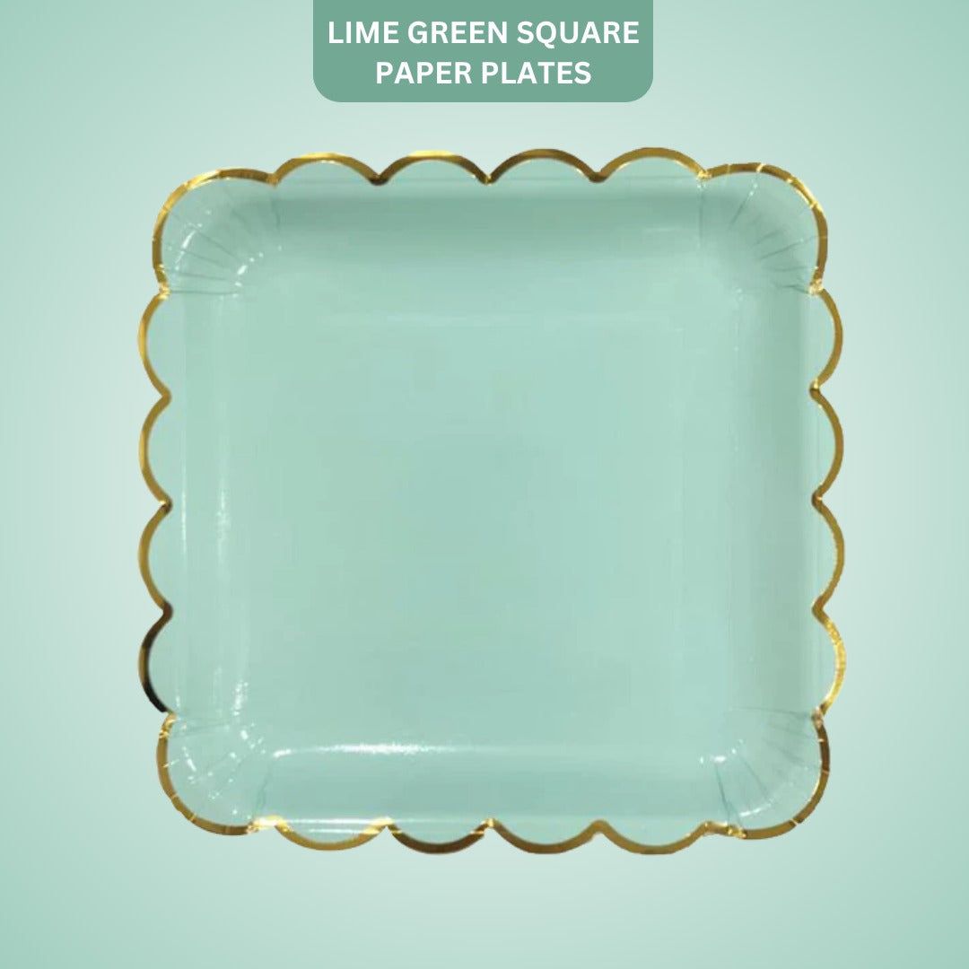 Lime Green Square Golden Rim Paper Plates - 10 inches - 10PC