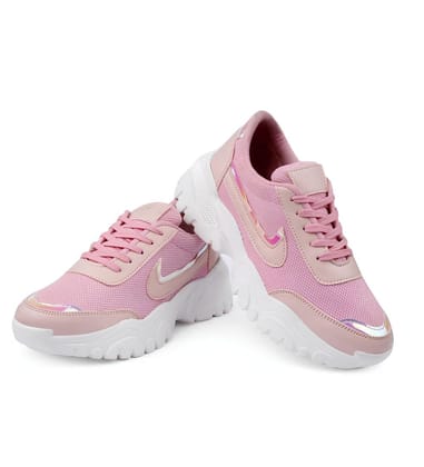 Womens Casual Mesh Printed Lace-Ups Shoes Size 8 (Pink)