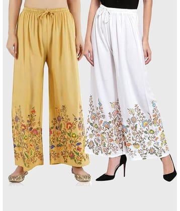 OMAYA - Maroon Rayon Flared Women's Palazzos ( Pack of 2 )