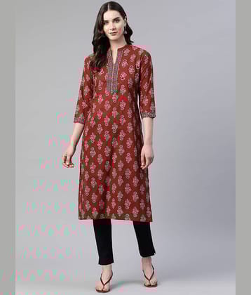 Vbuyz - Maroon Cotton Women's Straight Kurti ( Pack of 1 )