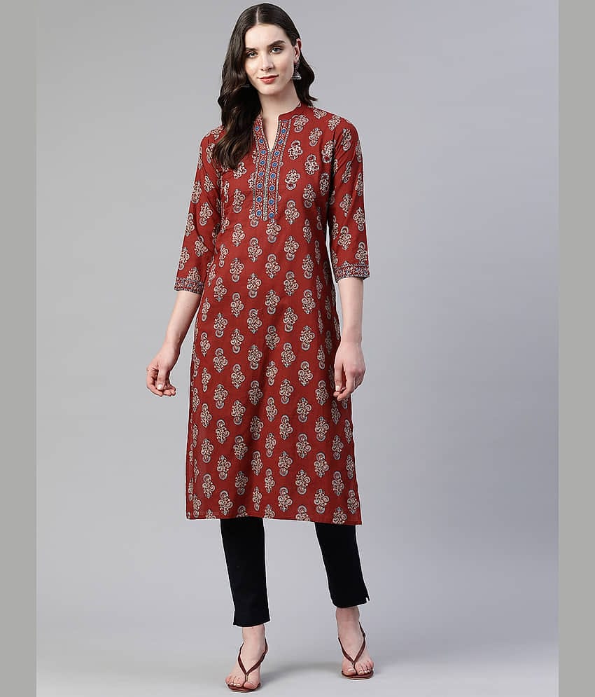 Vbuyz - Maroon Cotton Women's Straight Kurti ( Pack of 1 )