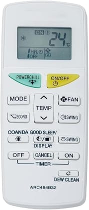 DAIKIN Replacement Compatible Remote Control For DAIKIN AC ARC484B32, White