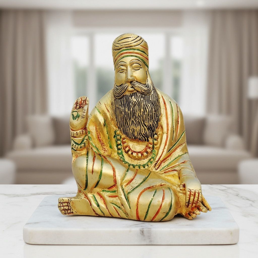 Brass Guru Nanak Dev Ji Statue – Handmade Sikh Guru Decorative Murti, Height : 5.5 Inch (BSMAS1242 B)