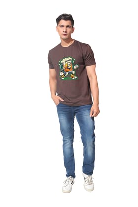 Kinnko Premium Cotton Mens Brown Printed T-Shirt Kinnko Premium Cotton Mens Brown Printed T-Shirt