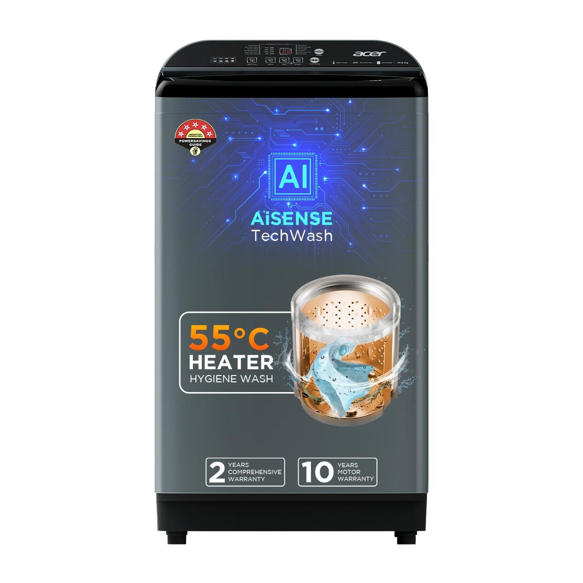 Acer 10.0 Kg 5 Star Fully-Automatic Top Loading Washing Machine (AR10HFATLH2C2IG24D, Inox Grey,12 Wash Programs, In-Built Heater, Magic Filter, Robust Motor) Acer 10.0 Kg 5 Star Fully-Automatic Top Loading Washing Machine (AR10HFATLH2C2IG24D, Inox Grey,1