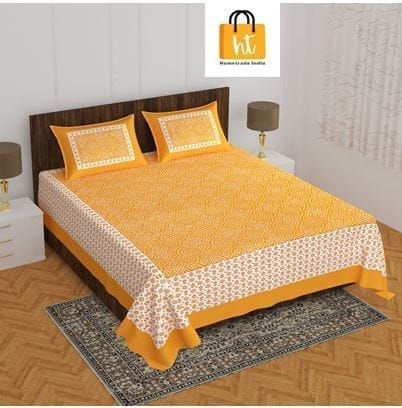 3001-Hometrade India-Standard King Size (90*108 Inches) Double Bedsheet With 2 Pillow Cover-RJ-14-Jaipur lining-3147