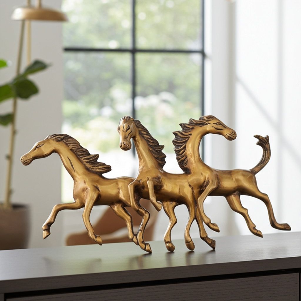 Brass Horse God Idol Statue | Sacred Brass Horse Murti for Temple & Vastu, Height : 9 Inch (BSMAS1356 C)