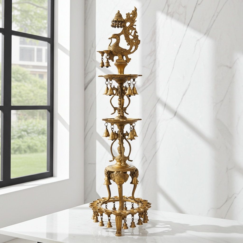 Brass Cock [Murga] Oil Lamp, Deepak  - Handcrafted Diya for Puja Room, Height : 40 Inch (BSMAS1209 A)