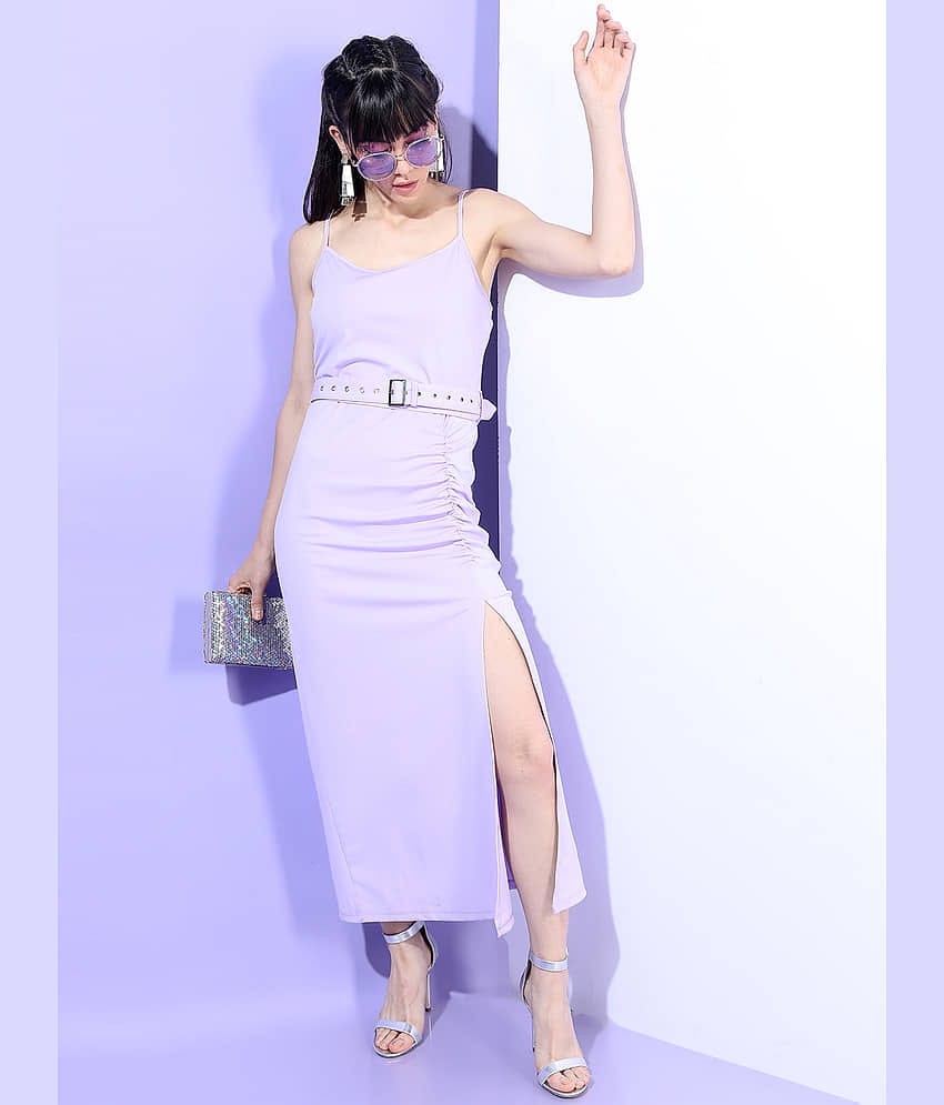 Tokyo Talkies Women Polyester Solid Bodycon Dress ( Purple )