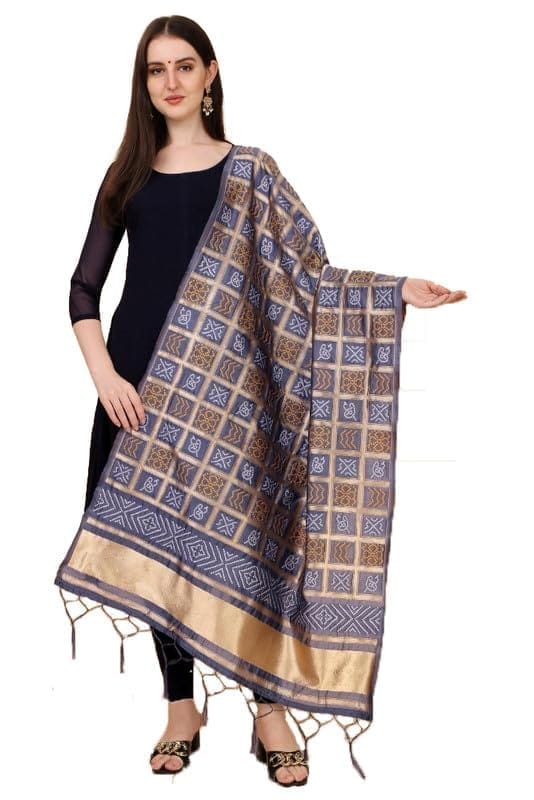 Women's Silk Pure weaving Work Duppatta (Grey, Leangth: 2-2.3 Mtrs)-PID44894