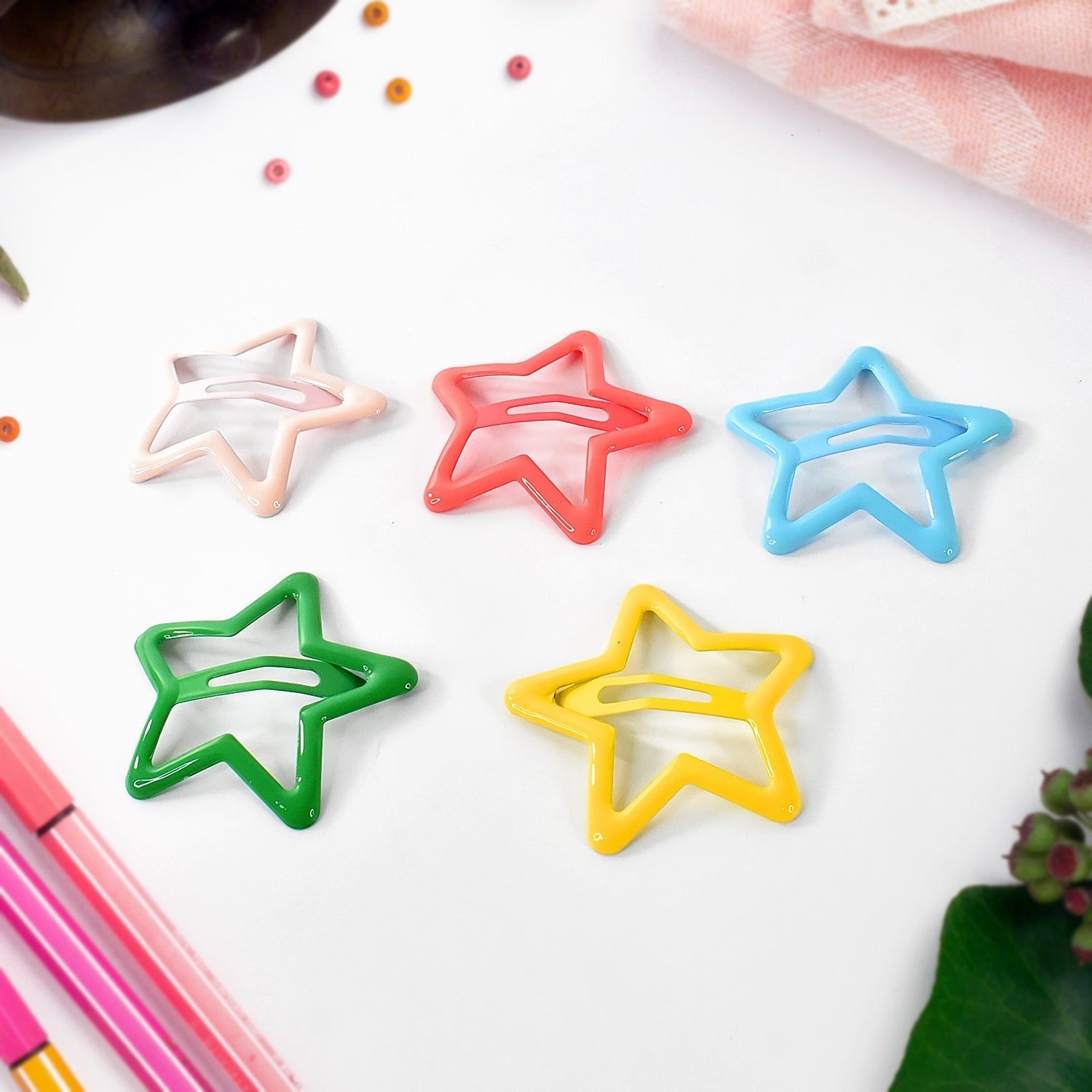 Metal Printed Star Shape Hair Clips (5 Pcs Set)