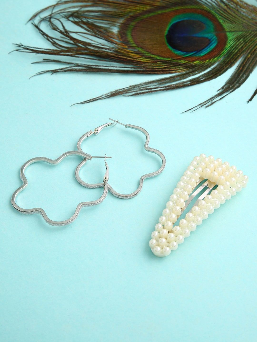 JustPeachy Set of 2 Silver-Toned Contemporary Hoop Earrings & Clip Combo