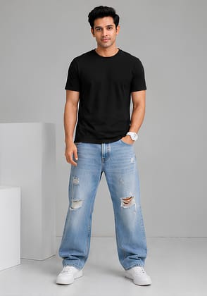 Hue Nox Men's Black Plain Regular Fit T-Shirt