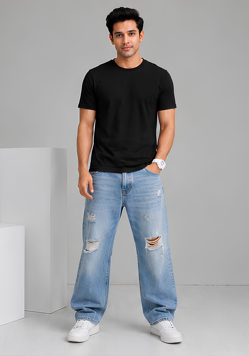 Hue Nox Men's Black Plain Regular Fit T-Shirt