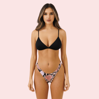 Pink Snake Print Bikini Bottom – High-Cut Swimwear Separate (Bottom Only)