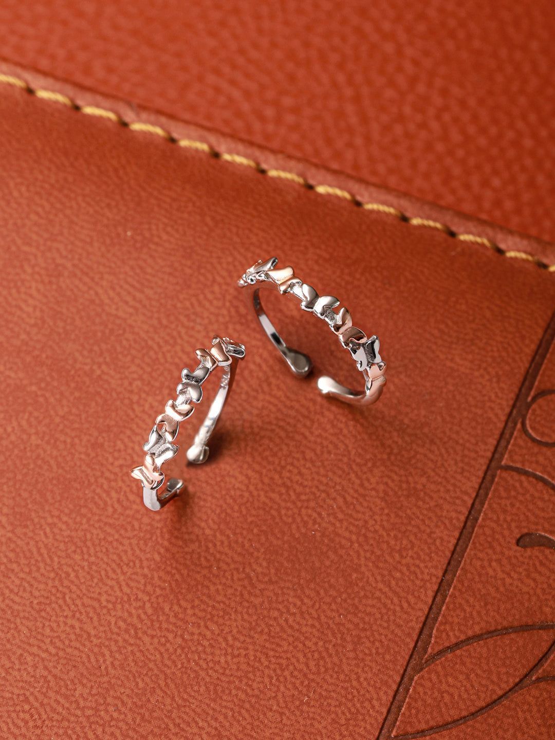 925 Sterling Silver Sparkling Stars CZ Studded  Adustable Pair of Toe Rings