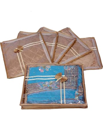 Premum Qualty Satin Cloth Storage & Organizer ( Pack of 6 ) Gold Saree Cover