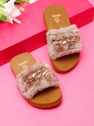 ONYC SuperComfy Brown Fur Sliders for Girls ONYC SuperComfy Brown Fur Sliders for Girls