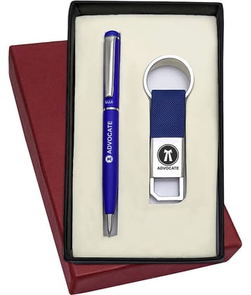UJJi Advocate Logo Printed Slim Design Blue Color Metal Ball Pen & Hook Keychain