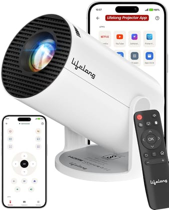 Lifelong Electronics Lightbeam Smart LED Projector | Smartphone Remote App | Android 14, 1080P & 4K Ultra HD Support, 4000 Lumens | All OTT Apps (Netflix, Prime, Jio etc) | WiFi/BT, HDMI, Cast, 150 in Lifelong Electronics Lightbeam Smart LED Projector | 