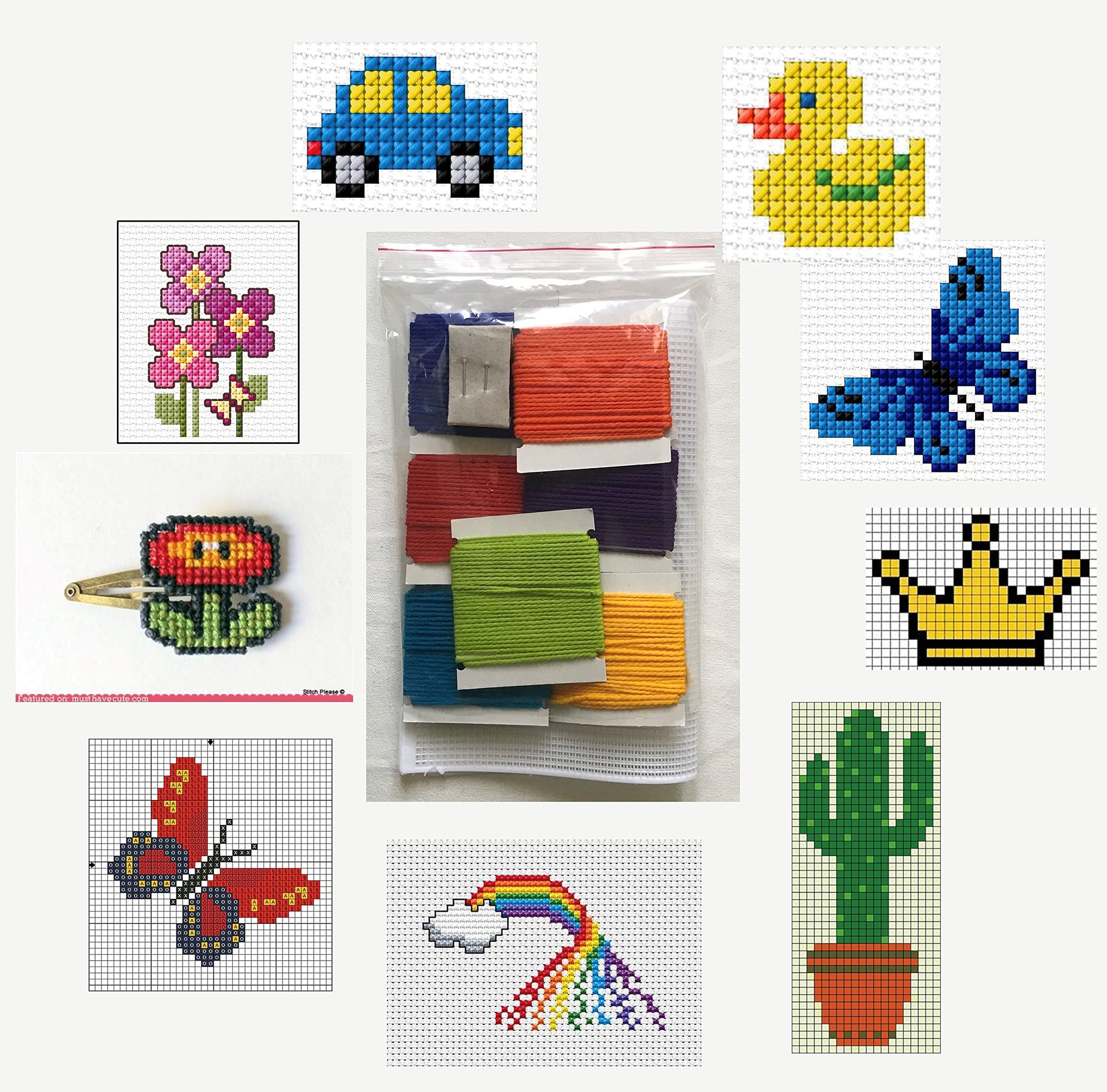 The brown box� Kids Cross Stitch Embroidery Kit � Beginner Needlecraft Set with Plastic Canvas, Rainbow Wool Yarn, Large-Eye Steel Needles, and DIY Canvas Bag for Creative Art and Craft Projects