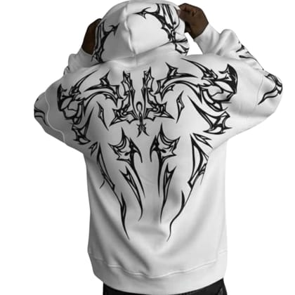 Ami Bolchi White Mafia Kangaroo Pocket Hoodie for Men  Tribal Back Print Premium Winter Wear