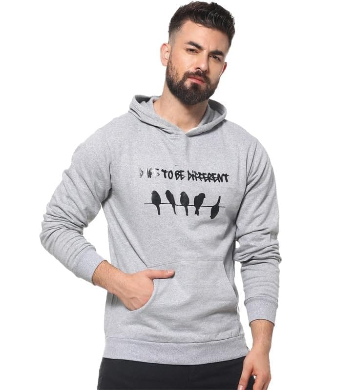 Men's Casual Solid Fleece Hooded Neck T-Shirt (Grey, M)-PID47741