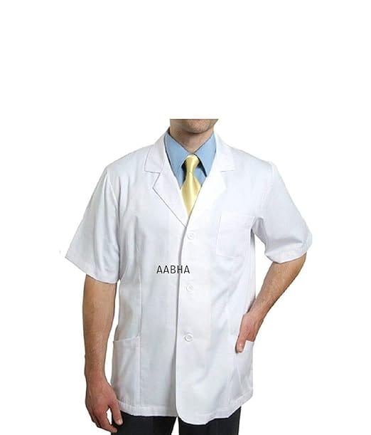 AAbha Short Sleeves Doctor Lab Coat Apron-White