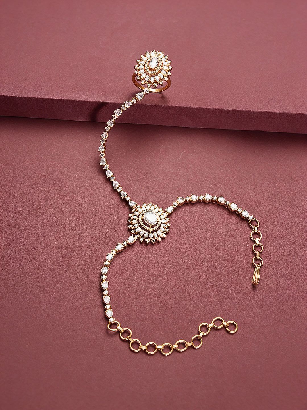 Gold plated AD Zircon Studded Wraparound Trendy Hathphool