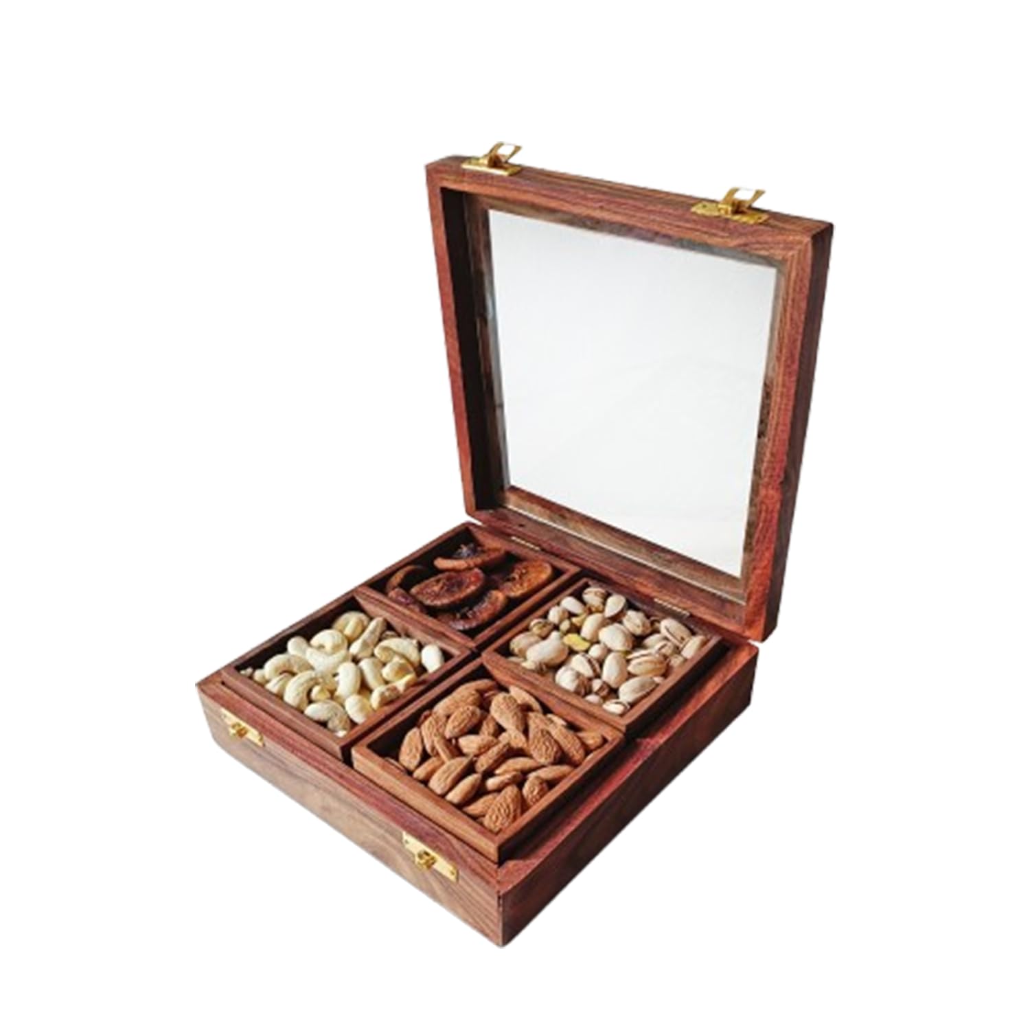 Keralaspicesonline Dry Fruits Combo Gift Pack - 550 gm (Sheesham Wood) (Cashew, Almond, Pistachios and Fig) - Gift Hamper for Every Occasion | Corporate Office Gifts | Healthy Christmas Gift