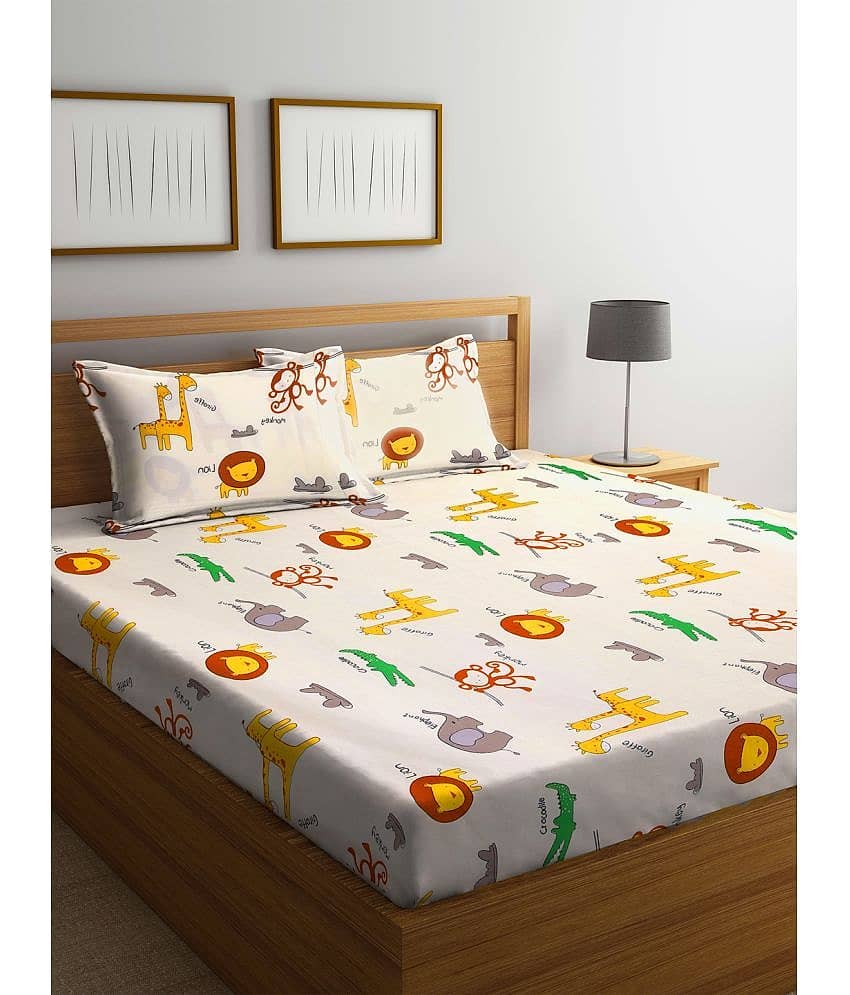 Klotthe Poly Cotton 1 Double King Bedsheet with 2 Pillow Covers ( White )