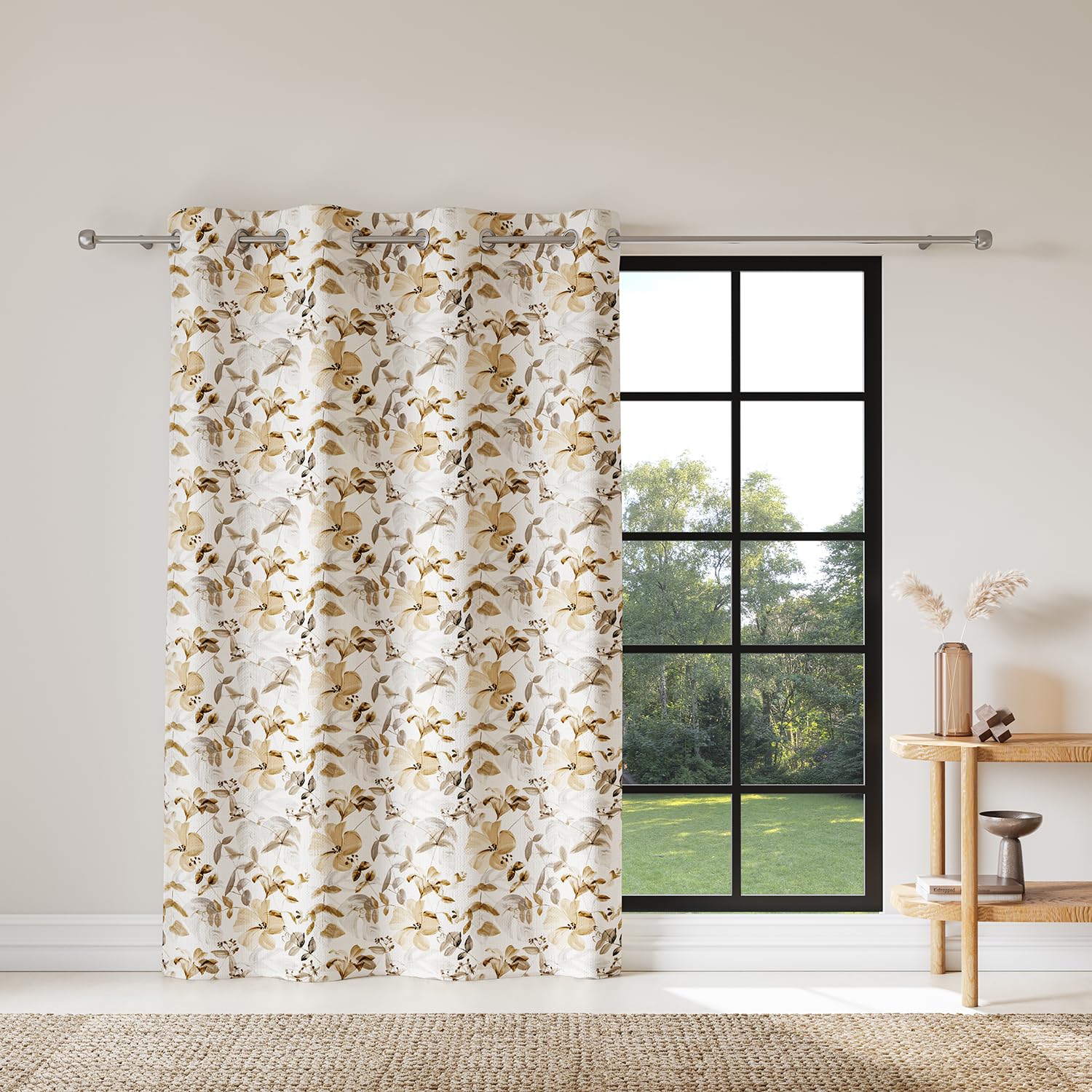 DDECOR - 100% PolyesterLeaves PatternLarge Door 9 Ft|135 CM X 270 CM| - Beige