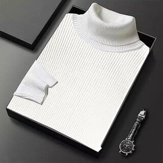 Fashlook Solid High Neck Wool Blend Casual White Full Sleeve T-Shirt For Mens Fashlook Solid High Neck Wool Blend Casual White Full Sleeve T-Shirt For Mens