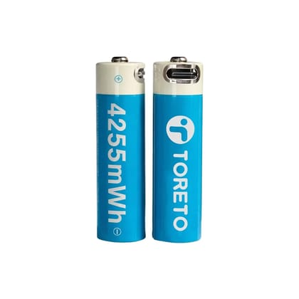 Toreto Pulse AA USB-C Rechargeable Li-ion Battery 4255mWh (2 Pack) with Constant 1.5V Output, 2.5A High Discharge, Direct Type-C Charging