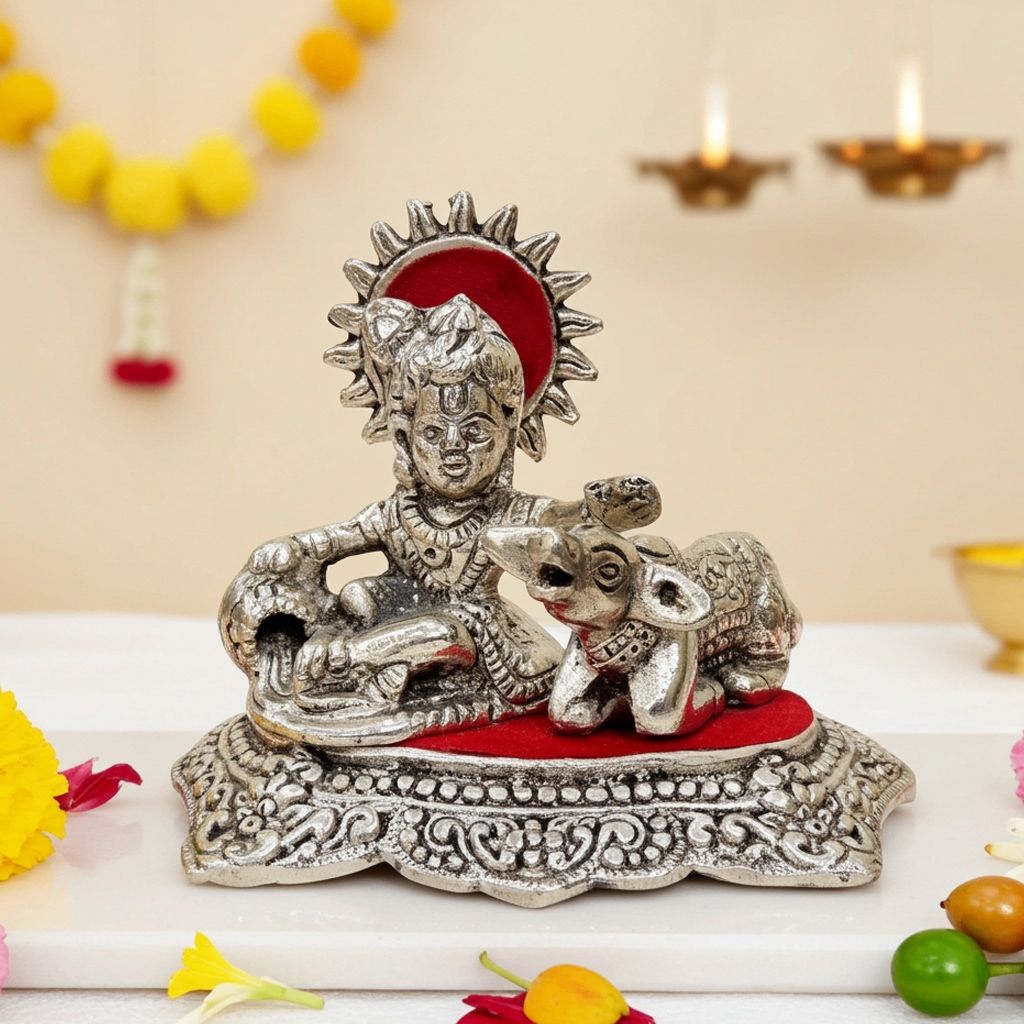 Aluminium Showpiece Krishan Ji With Calf Statue (ASMAS118)