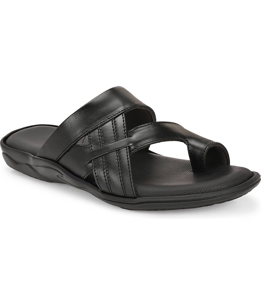 Leeport Black Men's Leather Slipper